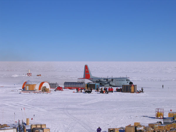 A LC-130 arriving at the South Pole